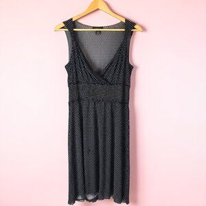 BCBGMaxAzria Black Polka Dot Dress – Mesh Sleeveless Midi M – Lined, Flowy